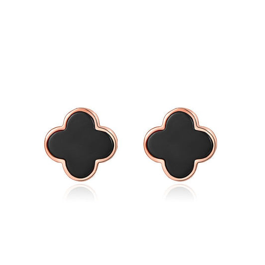 Luxury Sterling Silver Black Onyx Clover Ear Studs - Tahadi Jewellery