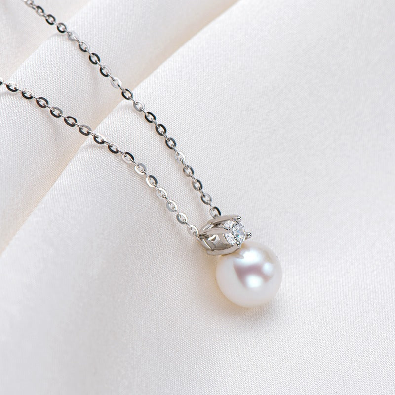 925 Sterling Silver Freshwater Pearl & Zircon Pendant Necklace - Tahadi Jewellery