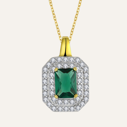 Sterling Silver Emerald CZ Pendant Necklace - Ladies Elegant Jewelry