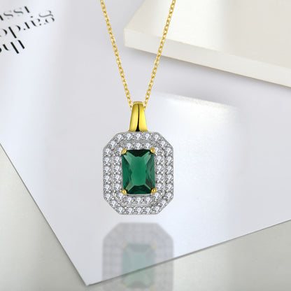 Sterling Silver Emerald CZ Pendant Necklace - Tahadi Jewellery