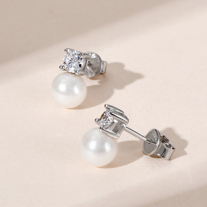 Luxury Elegant Sterling Silver Pearl Dangle Earrings - Women's Jewelry