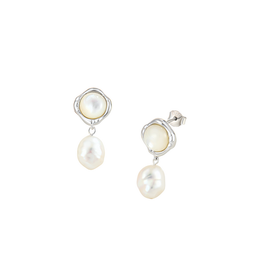 925 Sterling Silver Vintage Pearl Baroque Earrings - Women's Jewelry