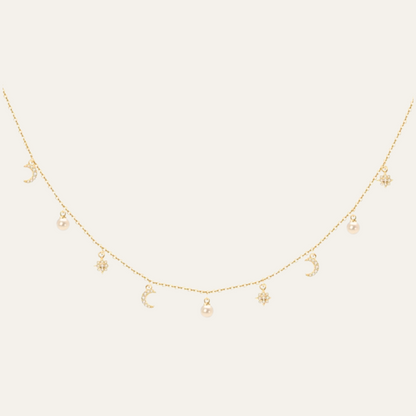 Luxury Sterling Silver Pearl Necklace with Celestial Charm