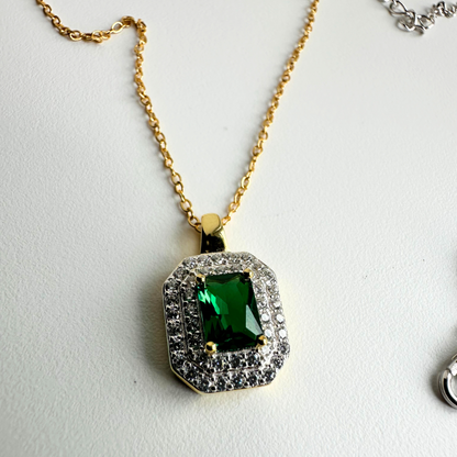 Sterling Silver Emerald CZ Pendant Necklace - Ladies Elegant Jewelry