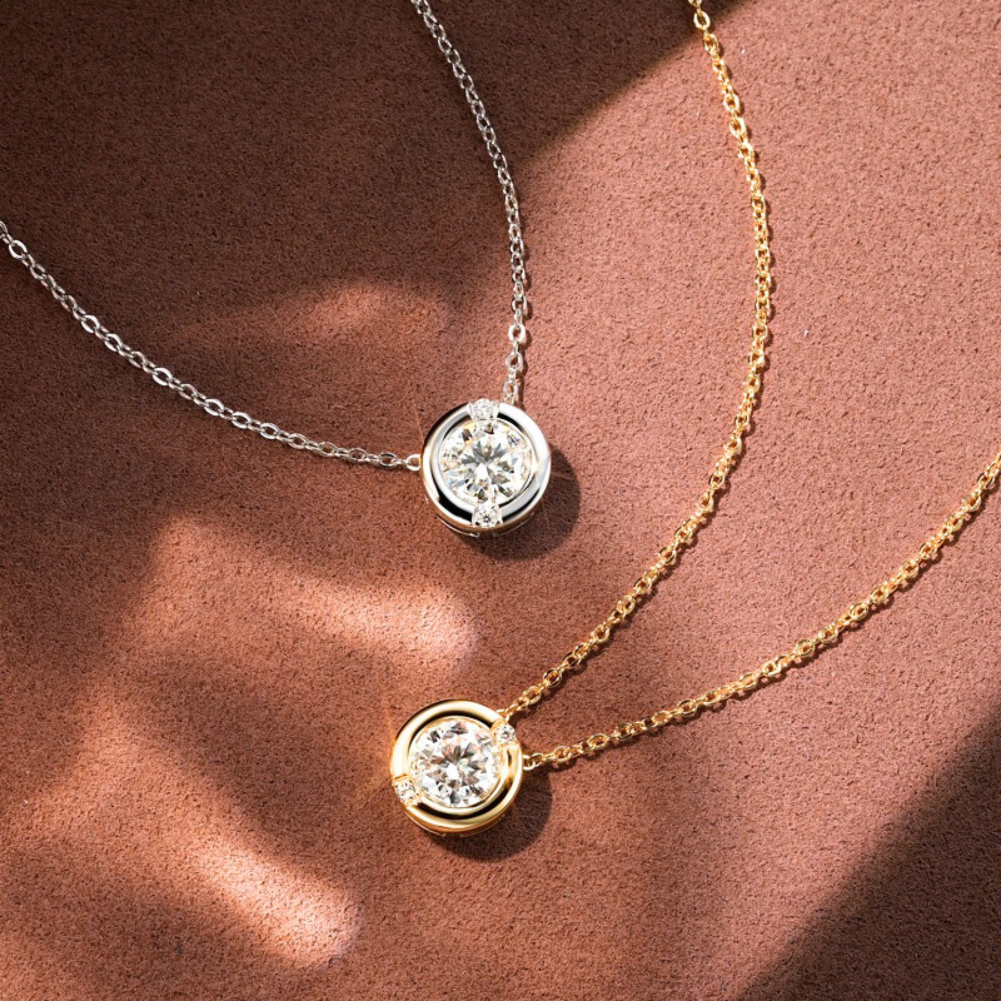 Classic Moi and Moissanite Solitaire Pendant Necklace in GOLD and Silver